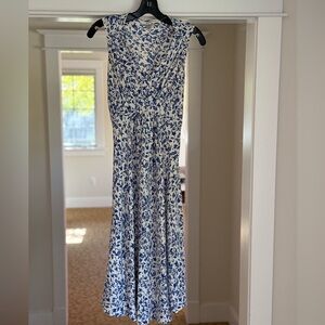Diane Von Furstenberg Blue and White Floral Midi Dress - Silk - M - DVF